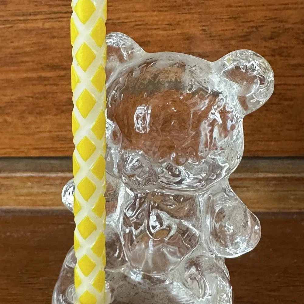 Vintage‎ Crystal Glass Teddy Bear Birthday Candle Holder Mini 2